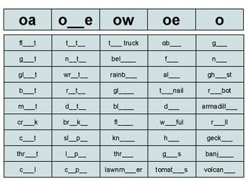 Long O spelling patterns sort