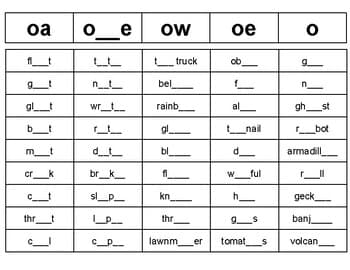 Long O spelling patterns sort