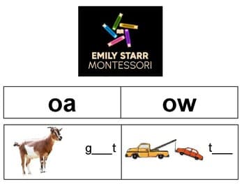 Long O Spelling Sort (oa/ow) with pictures