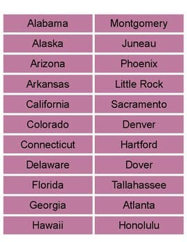 State Capitals Matching Cards