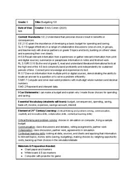 5th/6th Grade Budgeting Lesson Plan