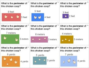 Area and Perimeter Task Cards - Chicken Coop Theme