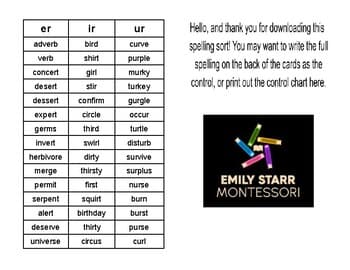 Bossy R Sort (er/ir/ur)