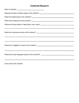 Continent Research Form