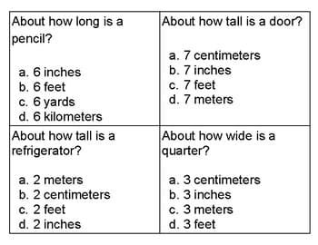 Estimating Measurements Task Cards