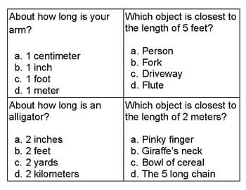 Estimating Measurements Task Cards