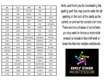 Long O spelling patterns sort