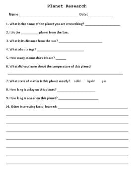 Planet Research Form